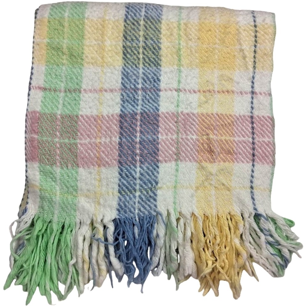 Beacon‎ Vintage Acrylic Plaid Baby Blanket With Fringe Unisex 32x38 Soft